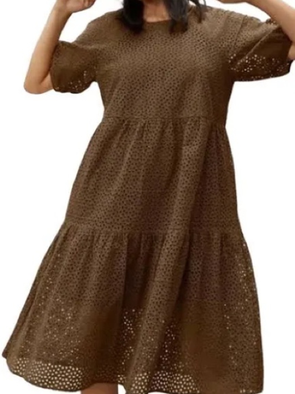 Everlane Eyelet Tiered Midi Dress - Brown